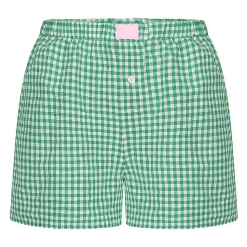 Plaid Pajama Lounge Sleep Striped Bottom Short Green